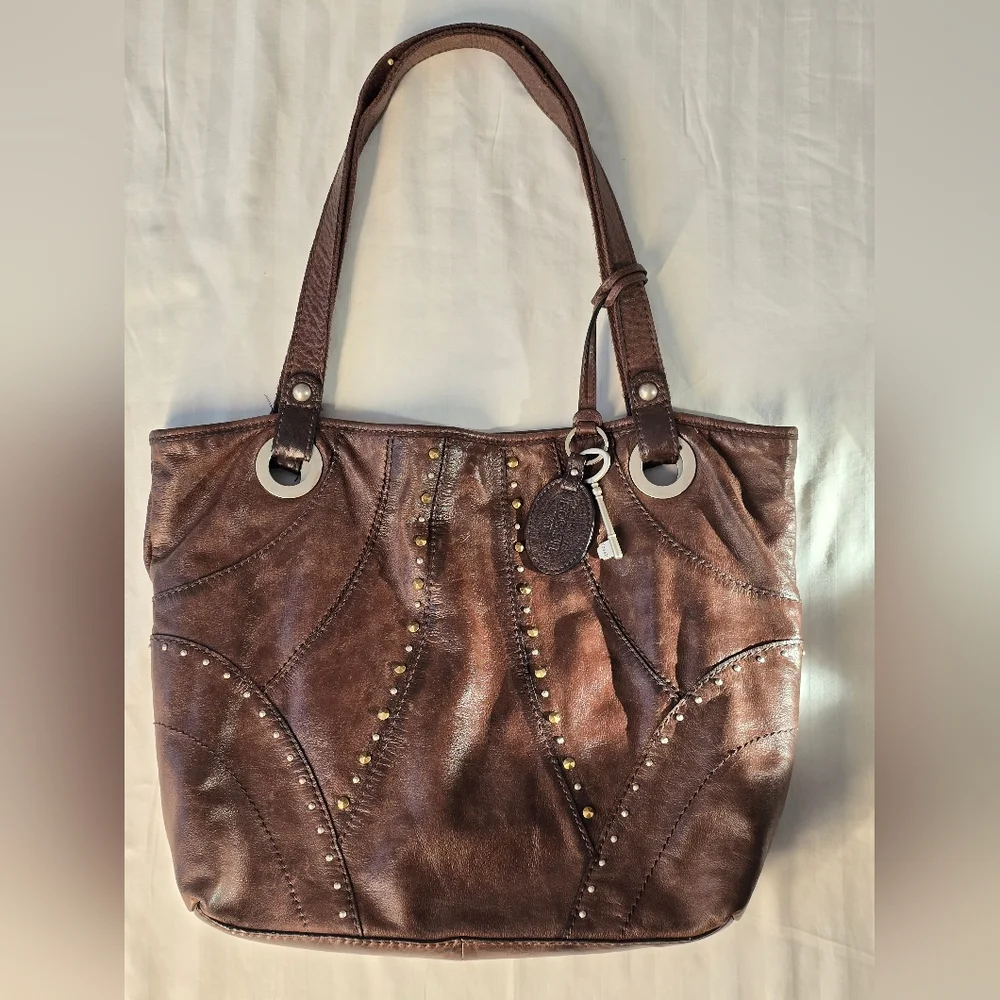 FOSSIL Vintage Brown Leather Tote Bag - Picture 5 of 10